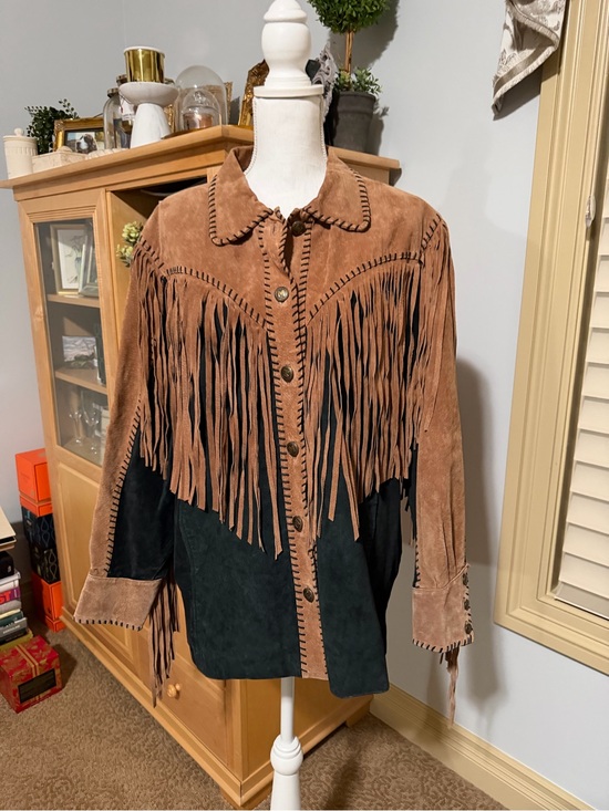 Bob Mackie Jackets & Blazers - 80s Bob Mackie Vintage Fringed Leather Suede Western Jacket Brown & Black Size L